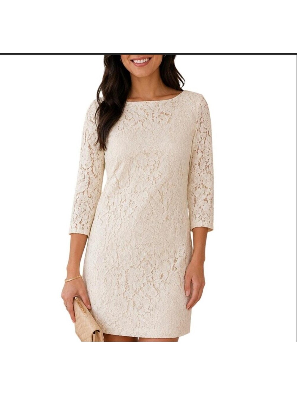 Vince Camuto 3/4 Length Sleeve Lace Dress 10 Shirttail Hem Shift Dress size 12